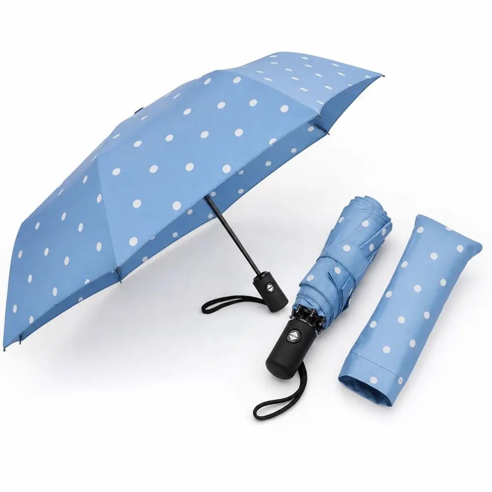 Polka Dot Folding Umbrella Automatic Open Close UV Protection Automatic Umbrella Water Repellent Eight Rib Structure