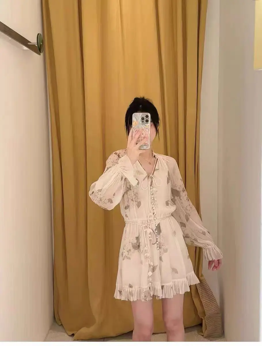 

Elegant Floral Print Long Sleeve Pants for Women High Waist Vacation Style Z Home Luxury Fashion Trend