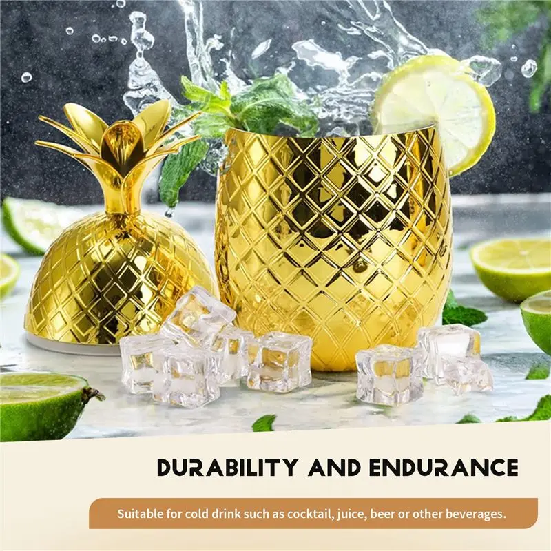 [A93Z!】 2 Pack Pineapples Drink Cups, 450Ml Gold Pineapples Tumbler With Stretched Straw, Hawaiian Luau Party Cups Reusable Dura