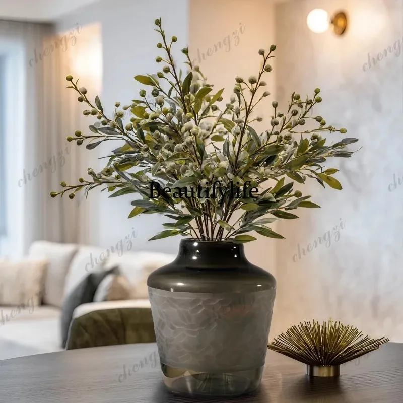 Q181 Gradual change frosted glass vase smoke gray light luxury vertical frosted glass vase