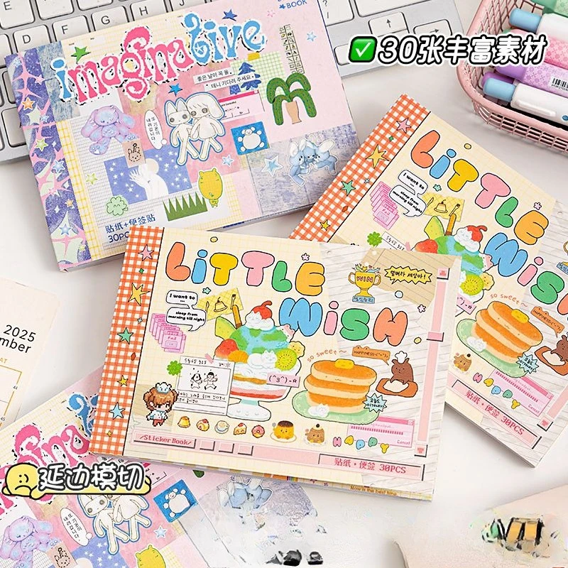 

30Pcs Cute Sticker Book Laptop Decorative Stickers Aesthetic Scrapbooking Journaling Stickers Kids Gift Korean Stationery