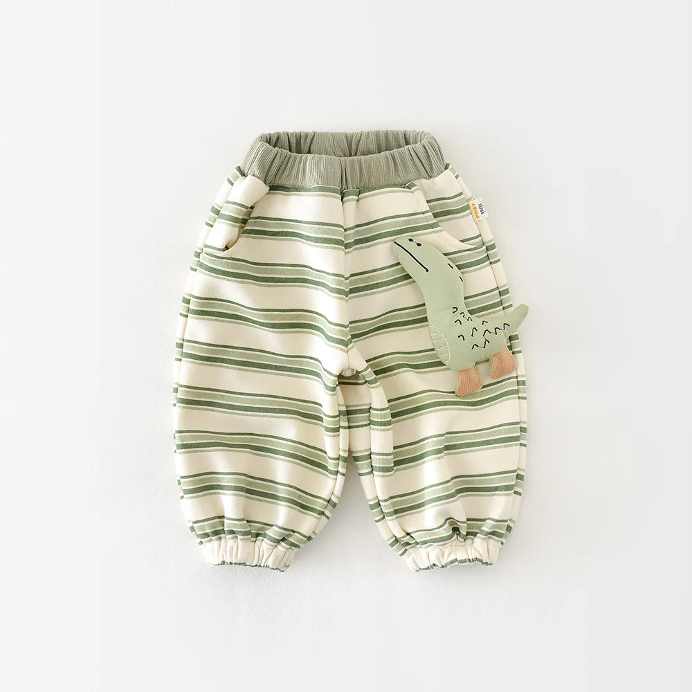 

2026 Spring New Baby Casual Pants Cotton Infant Girls Loose Striped Trousers Boys Cartoon Dinosaur Sweatpants Toddler Clothes