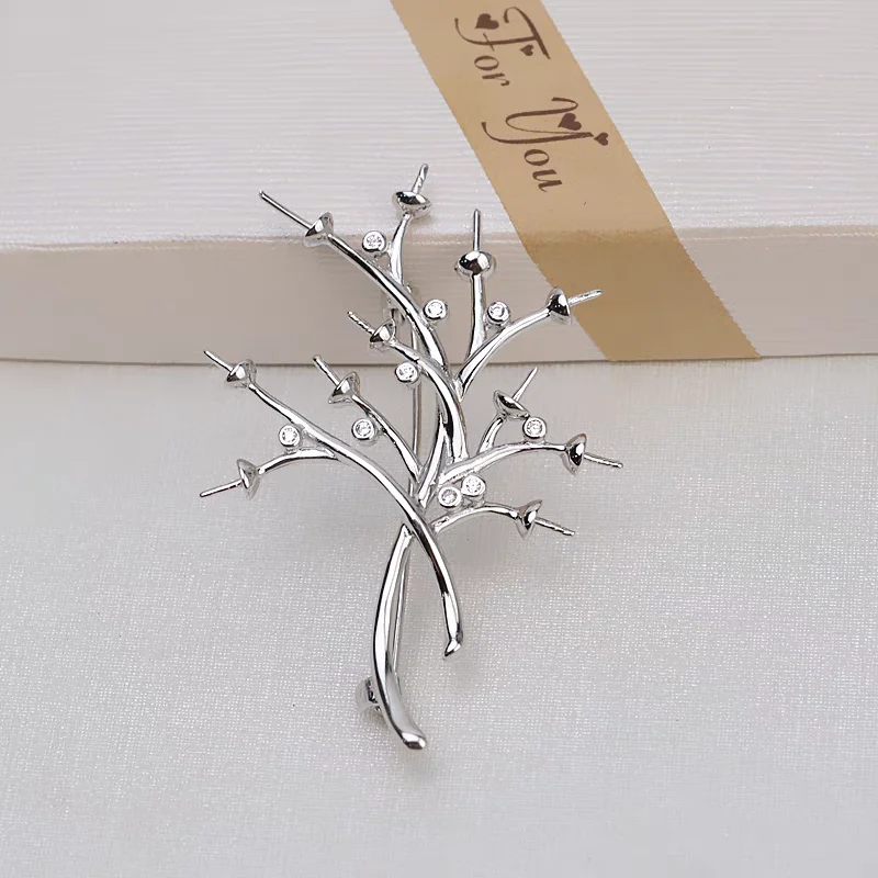 Tree Shape 925 Sterling Silver Brooch Mounts Base Findings Settings Mountings Jewelry Fittings for 5-6mm Pearls 3pcs/lot