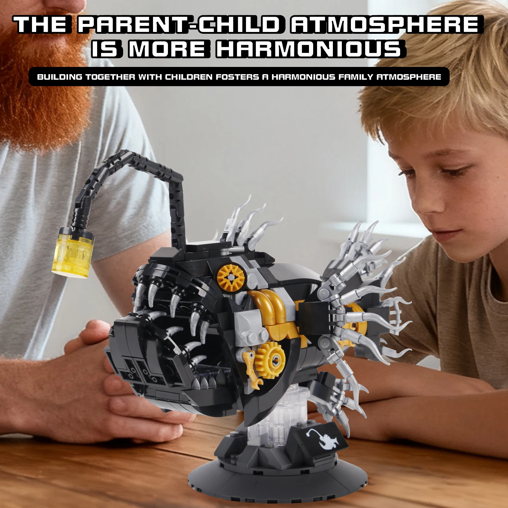 Creative Mechanical lantern Fish Building Blocks Piranha Model With Light Model Assemble Brick Toys For Kid Adult Gifts