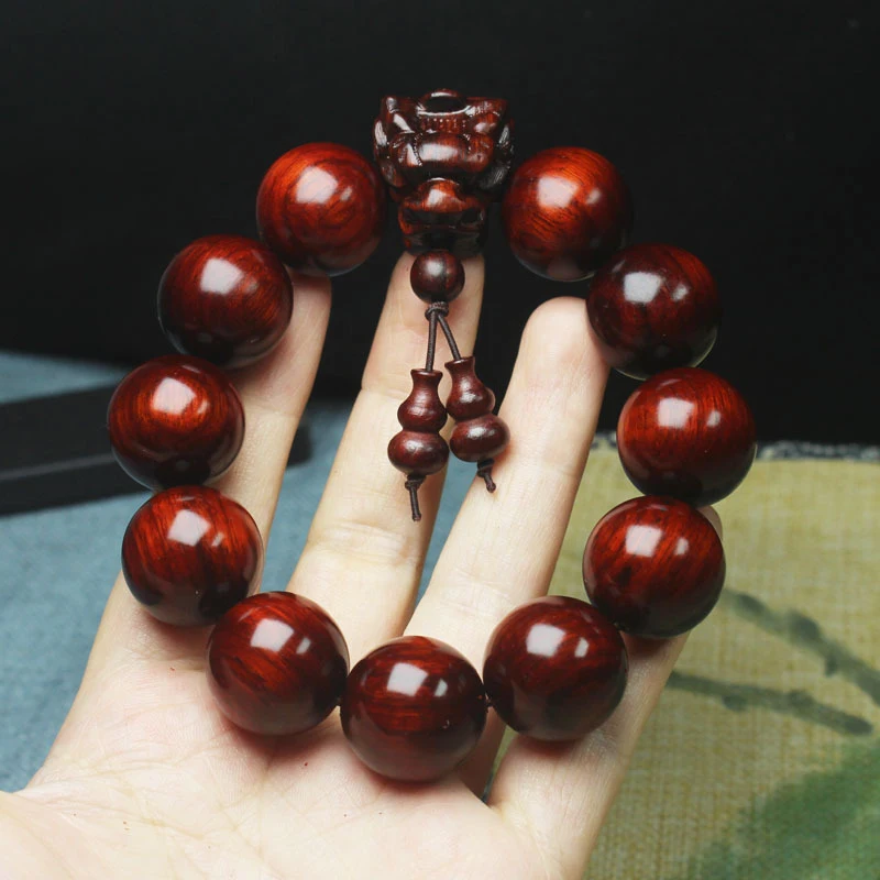 

Dragon Head 20mm, Small Leaf Rosewood Carved Beads 20mm, Buddhist Bead Bracelet, Rhino Horn Rosewoo