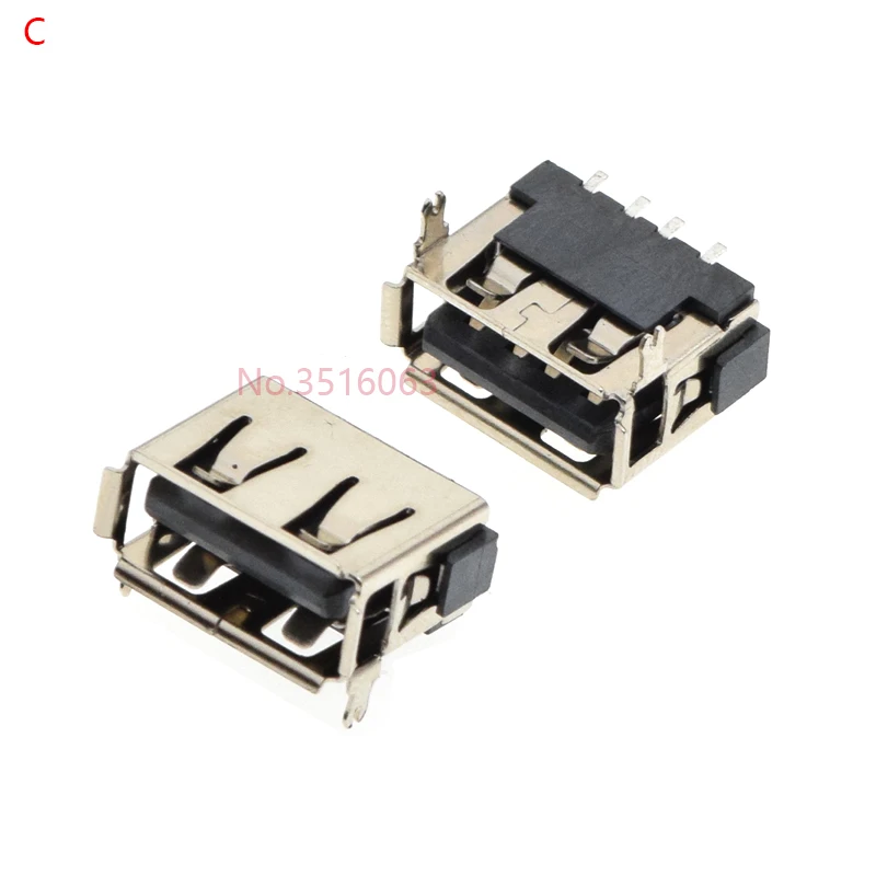 10Pcs Type A USB 2.0 Female Socket Connector AF10.0mm 2Pin/4Pin With Curling/without Curling Dip Smd 10MM