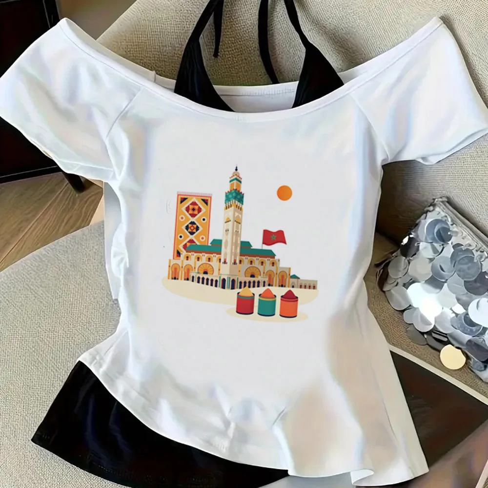 Maroc Morocco cropped top shoujo streetwear vintage clearance sales cheap graphic shirt summer gyaru emo