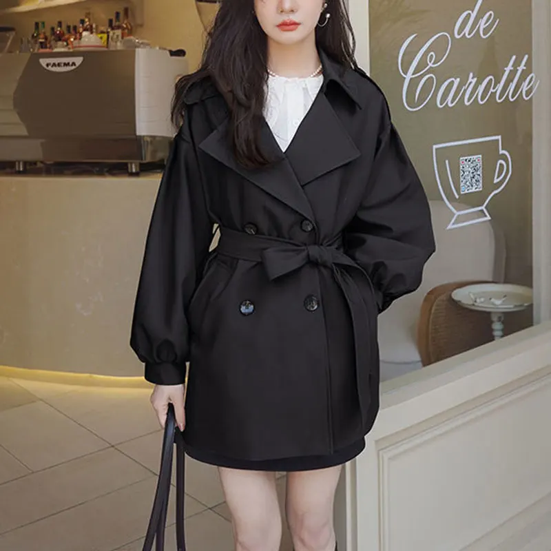 Women's Autumn Korean Fashion Office Lady Simplicity Windbreaker Coat Women Clothes Temperament Solid Color Long Sleeve Tops