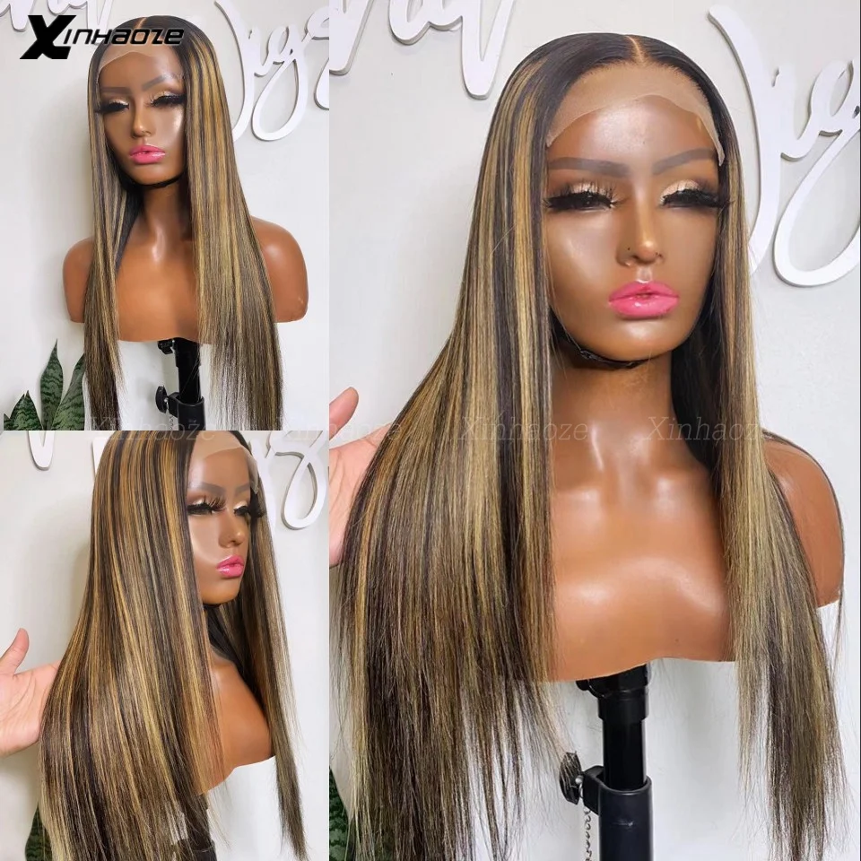 

HD 13X4 Highlight Wig Straight Lace Front Human Hair Wigs For Women Ombre Honey Blonde Brown Colored 360 Full Lace Frontal Wig