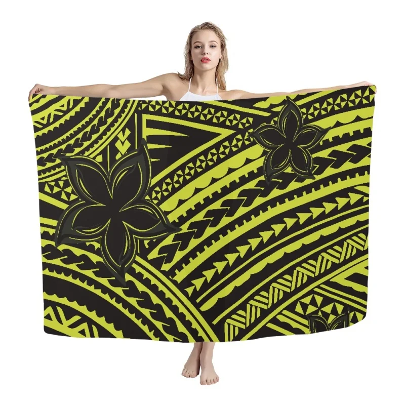 Imagem -02 - Hycool Hibiscus Impressão Promoção Logotipo Personalizado Super Fino Macio Sarong Cachecol Polynesian Estilo Samoan Uma Peça Maiô Encobrimento