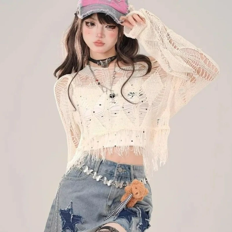 2026 Summer New Fashionable and Sexy Spicy Girl Style Thin Knitted Sunscreen Jacket French Style Colorful Hollow Out Top Women's