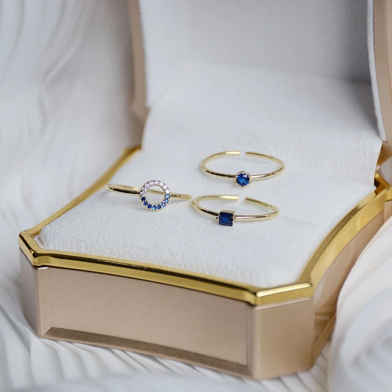 3 Pieces/set Korean Fashion Blue Crystal Exquisite Adjustable Ring for Women Ins Style Diy with Knuckle Ring Girls Jewelry Gift