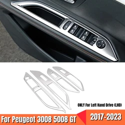For Peugeot 3008 5008 GT Hybrid 2017-2021 2022 2023 Stainless steel Car Window Glass Lift Switch Panel Button Cover Accessories