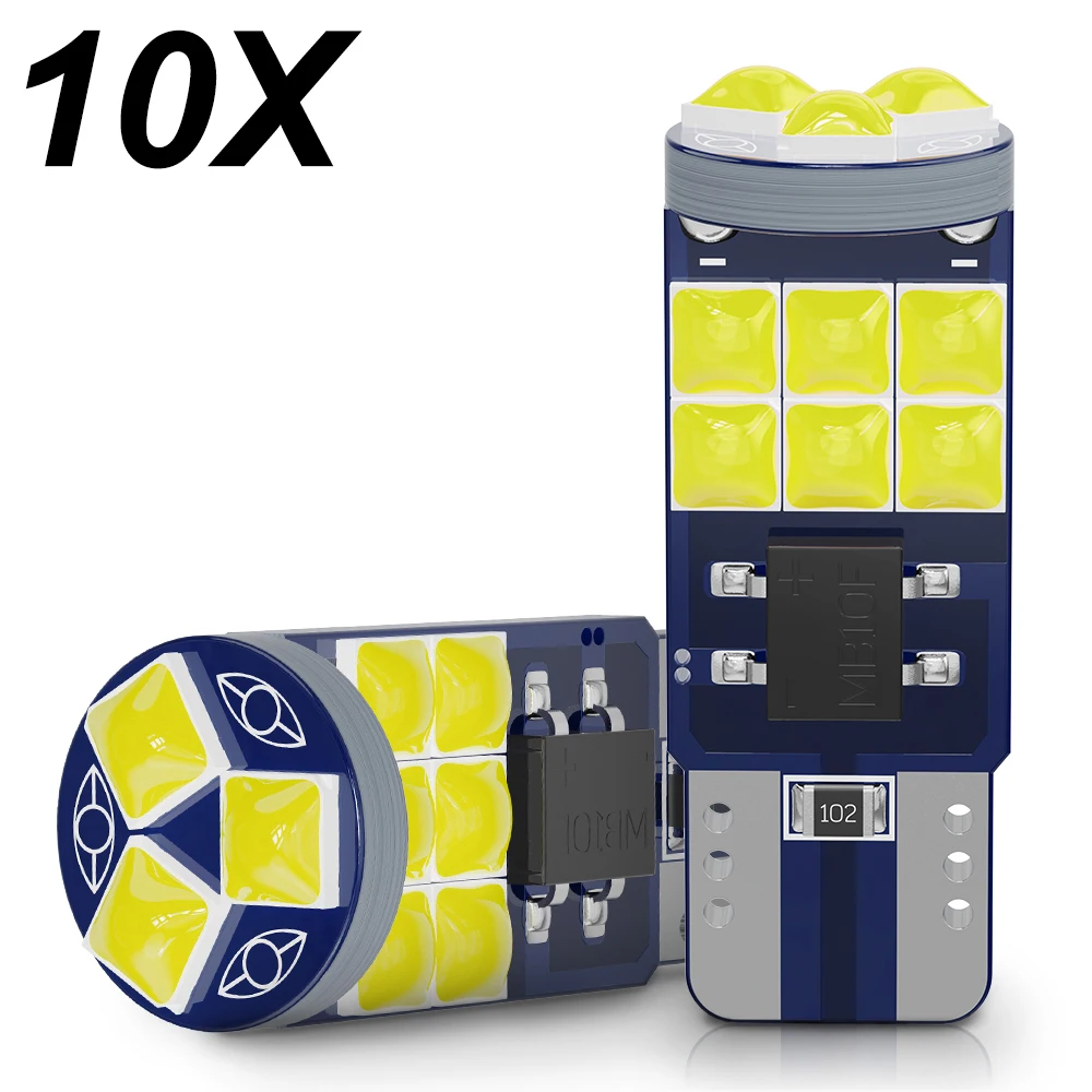 

10pcs 194 T10 LED Bulbs 6000K White 168 2825 T10 W5W 3030 15SMD Bright LED Chips for Dome Light Map Light Door Light White 6000K