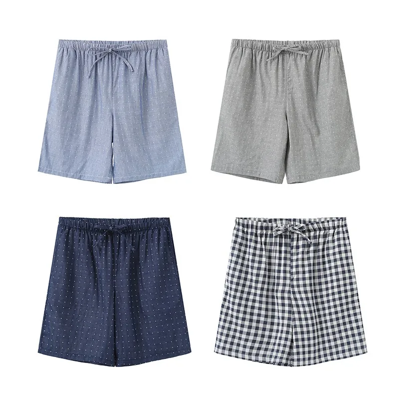 

High Quality Men's Shorts Summer New Loose Large Size Homewear Casual Cotton Double Gauze Pajama Pants Thin Male