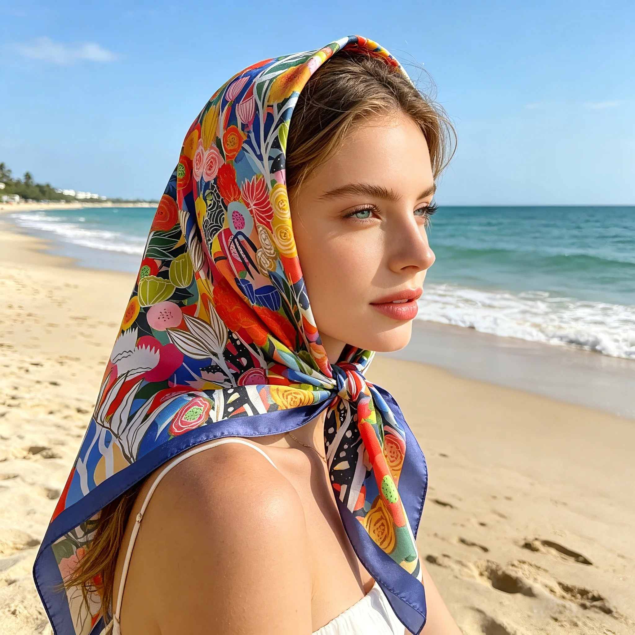 2026 New Bandana Designer Square Scarf Women Satin Shawl Wrap Hijab Female Hair Band Wrist Luxury Headkerchief Echarpe view 2