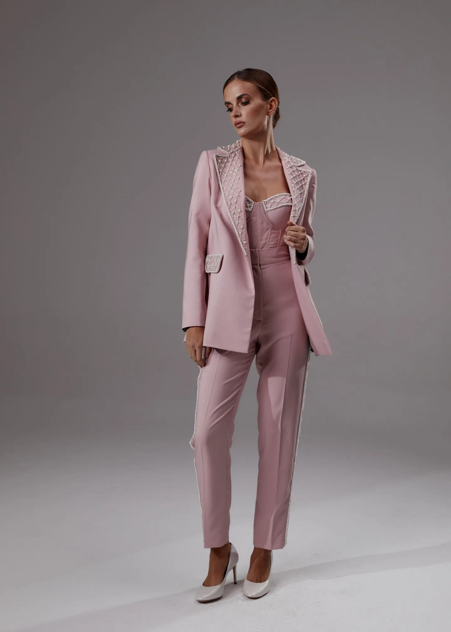 Women's Dresses Suit Gowns Elegant Appliques Peaked Lapel Jacket Coat And Pants For Female Satin 3 Pieces Suit Customized W3