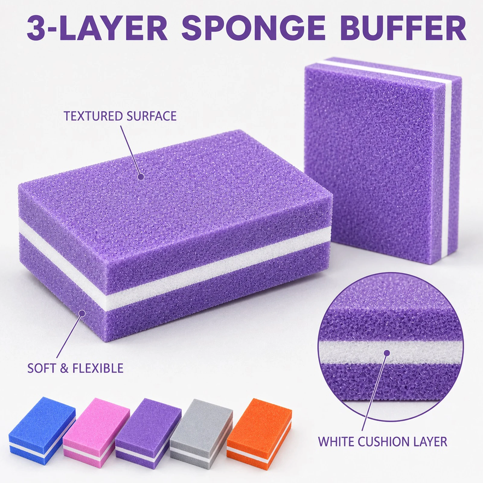 50Pcs Mini 3‑Layer Nail Sponge Buffer Block Soft Flexible Nail File Buffing Sanding Blocks Manicure Salon Home Nail Art Tools