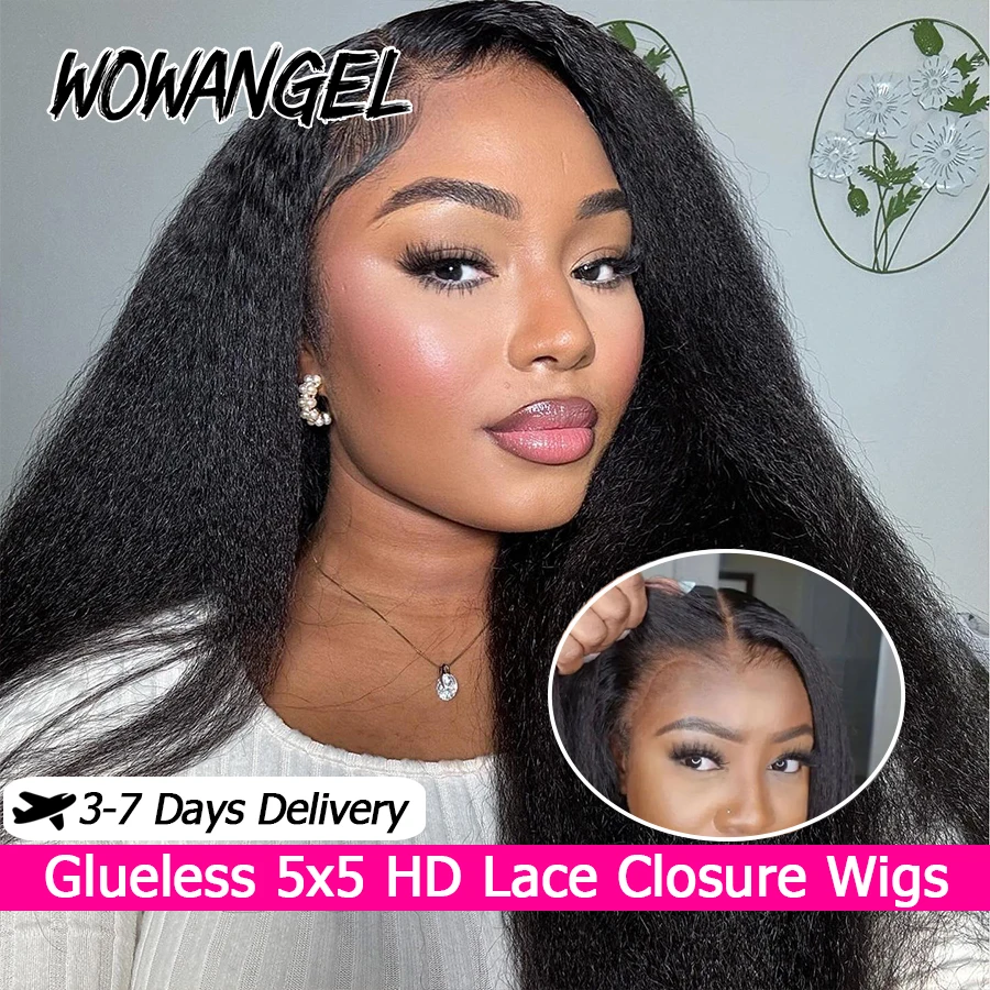 

Kinky Straight Wear & Go Glueless Wig 5X5 HD Парики с кружевной застежкой Человеческие волосы Предварительно выщипанные натуральные волосы на голове Бразильские волосы для женщин
