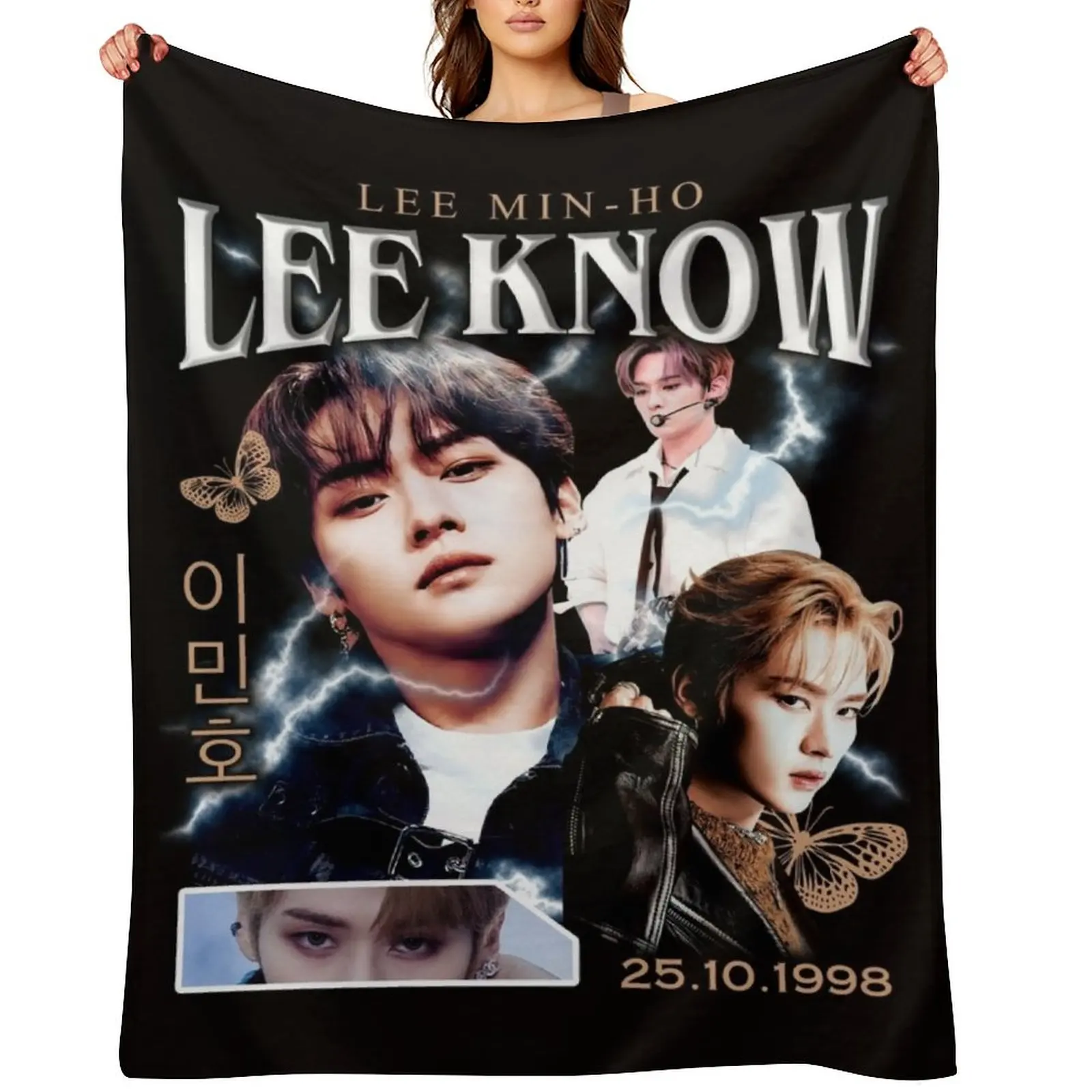 

LEE KNOW Shirt Vintage 90 Retro T Shirt Tee Throw Blanket Weighted Retros Decoratives Luxury Throw Blankets
