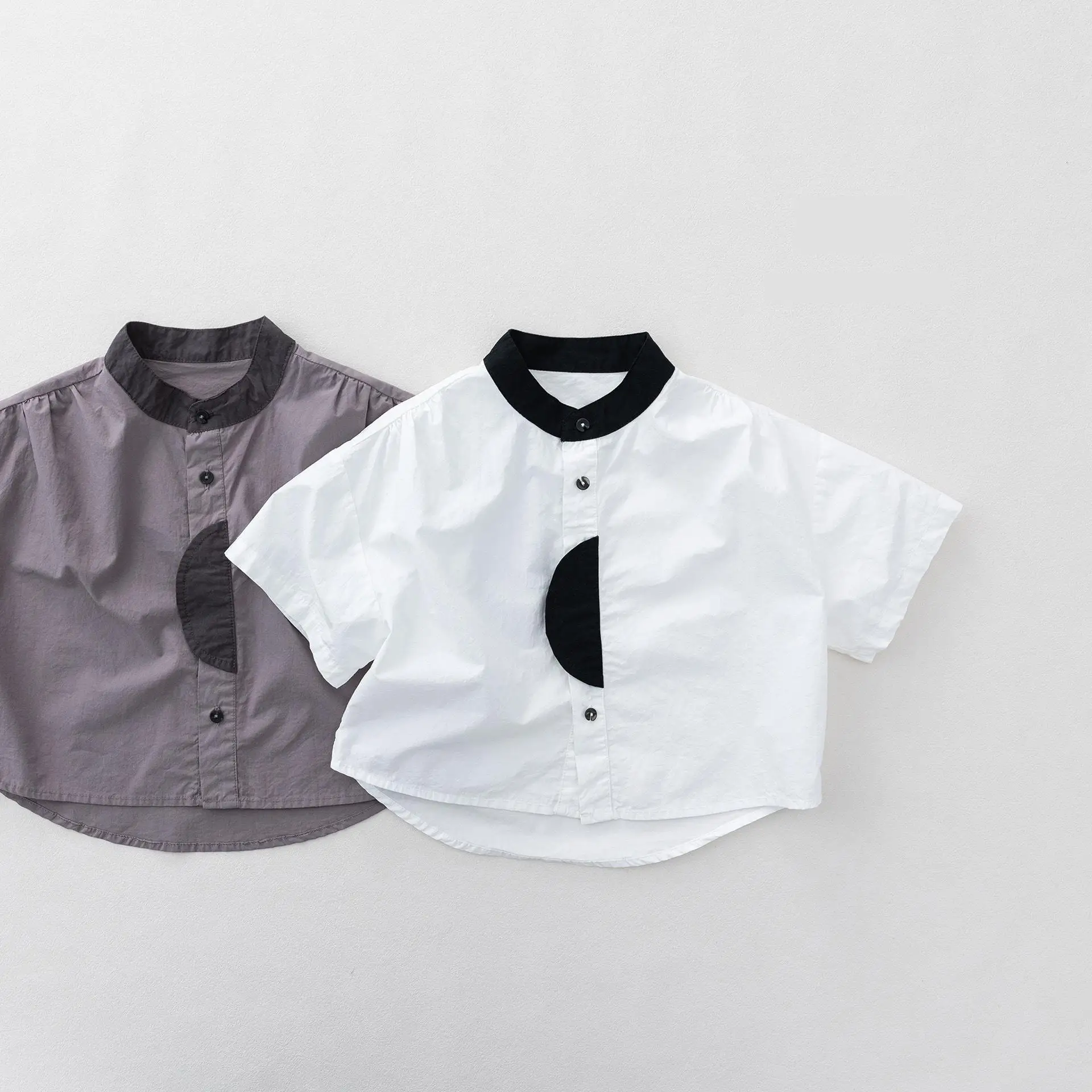 

2026 Summer New Children Short Sleeve Shirts Cotton Girls Casual Shirts Toddler Boys Loose Patchwork Shirts Kids Clothes