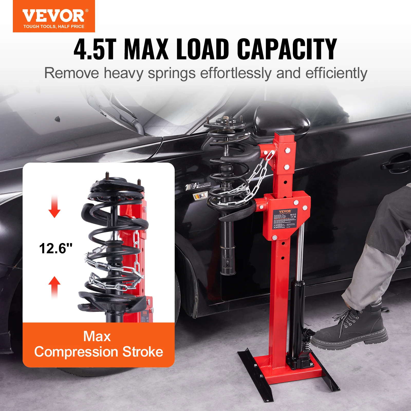 VEVOR Strut Spring Compressor 4.5 Ton / 9920 LBS Hydraulic Jack 1 Ton Rated Compression Force Auto Strut Coil Spring Compressor