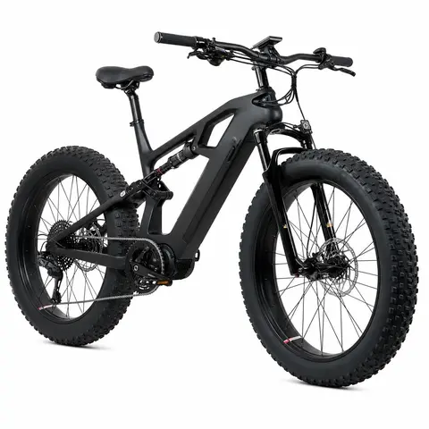 1000W Carbon Fiber Electric Fat Bike 48V 17.5Ah Full Suspension 26x4.8 MTB with Hydraulic Brakes 11 Speed