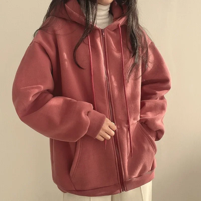 

Women Harajuku Zip Up Hoodie Sweatshirts Vintage Long Sleeve Oversized Hoodies Autumn Korean Pocket Drawstring Streetwear 후드티