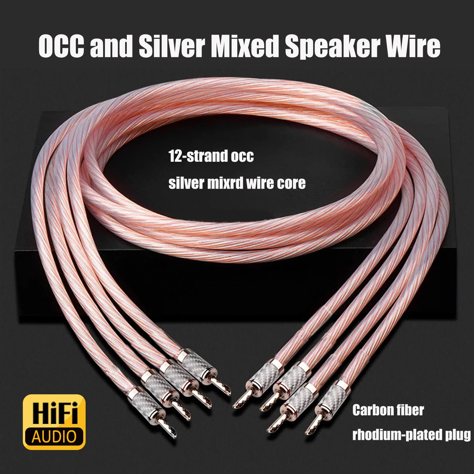 Pair Speaker Cable 12-strand occ silver mixed occ silver plated Audio Cable Banana to Banana y sapde  Loudspeaker Cable