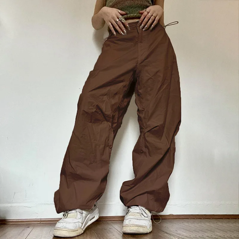 2022 Fashion Nieuwe Wijde Pijpen Broek Geweven Broek Losse Effen Kleur Veelzijdige Trekkoord Broek Vrouwen Streetwear Baggy Broek