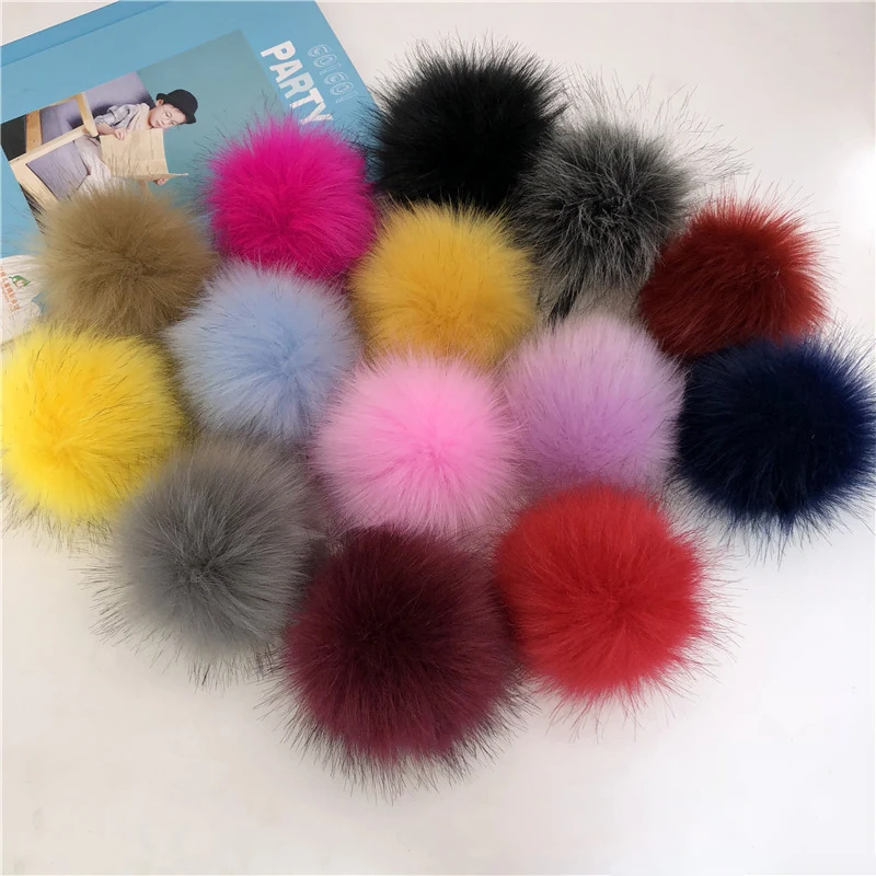 12 cm Kunstfell-Bommel, Plüsch-Haarball mit elastischem Band, Fuchspelz-Pompons für DIY-Mütze, Schuhe, Strickmütze, Fellknäuel, Kleidungszubehör – Detail 4