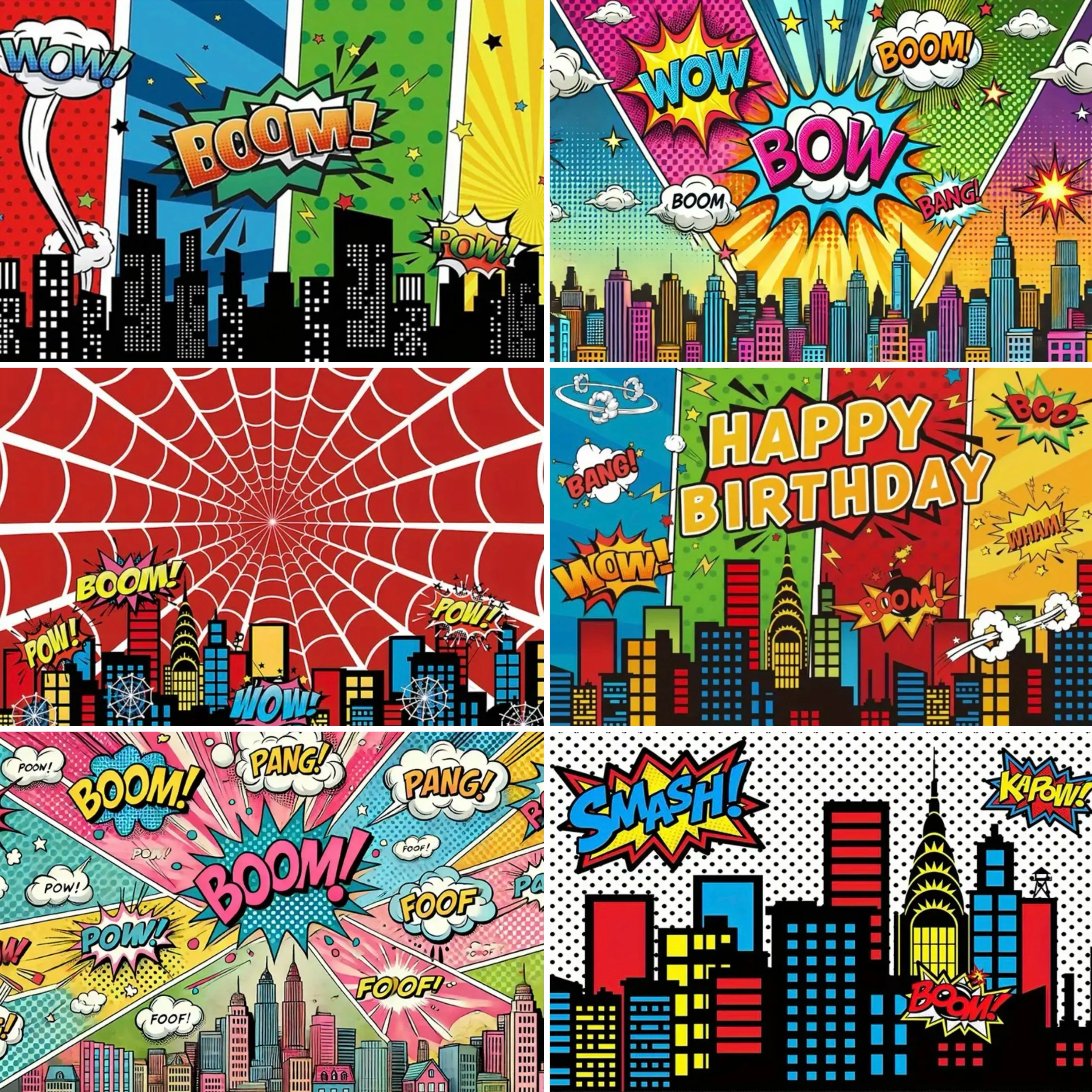 

City Night View Superhero Theme Kids Birthday Party Backdrop Spider Web City Skyline Party Decor Baby Baptism Party Supplies