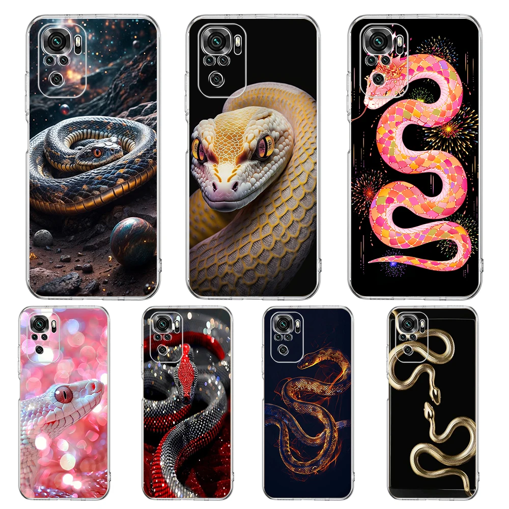 Transparent Phone Case for Redmi 13C 12C 10C Note 13 12 11 11T K40 Gaming Plus Pro 4G 5G Soft TPU Cover Shell New Year Snake Bag
