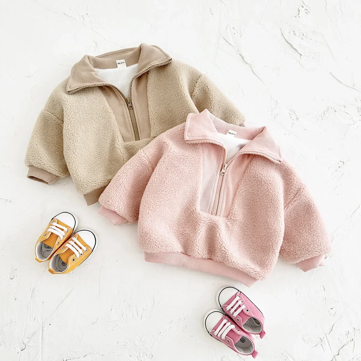 

0-3Y Baby Girls Boys Clothes Sherpa Fleece Thickened Sweatshirt Toddler Kids Boys Tops Mock Neck Warm Casual Winter Outwear