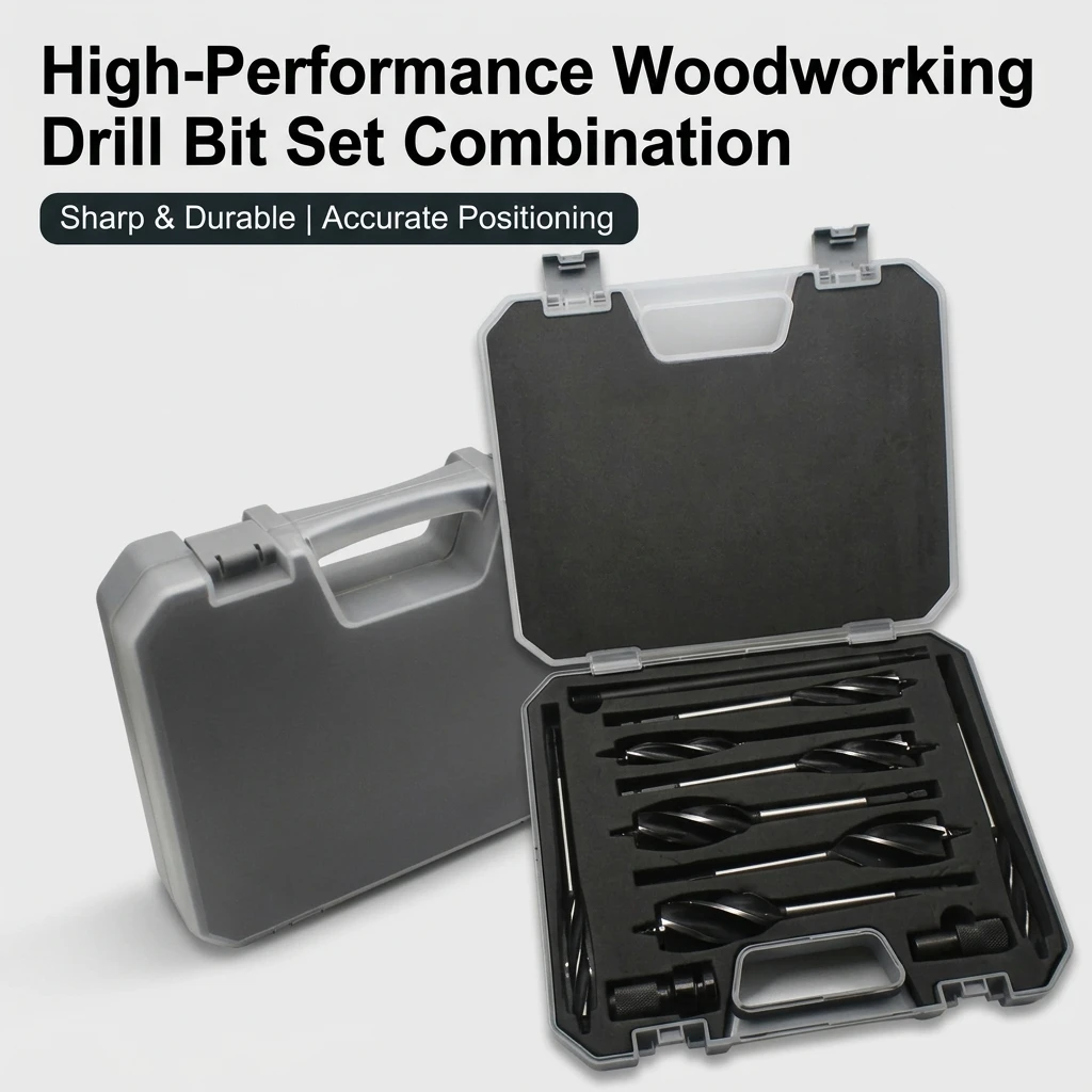 YGTITAN 8-Piece Woodworking Auger Drill Bit Set, 4-Flute 4-Edge, 25mm Dia, 80mm Depth, 1/4