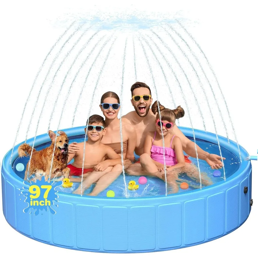 

97In Extra Large Anti-Slip Dog Pool with Sprinkler Sturdy 2-in-1 Foldable Hard Plastic Kiddie/ Swimming Pool Summer Swimming Ba