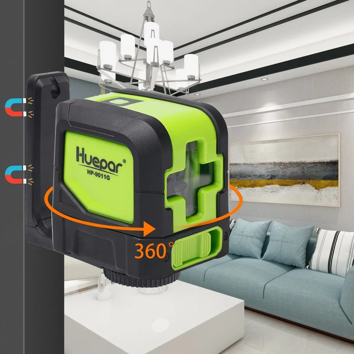 Huepar 2 Lines Laser Level Self Levelling ( 4 degrees) Green Beam Laser Horizontal & Vertical Cross-Line with Magnetic Base