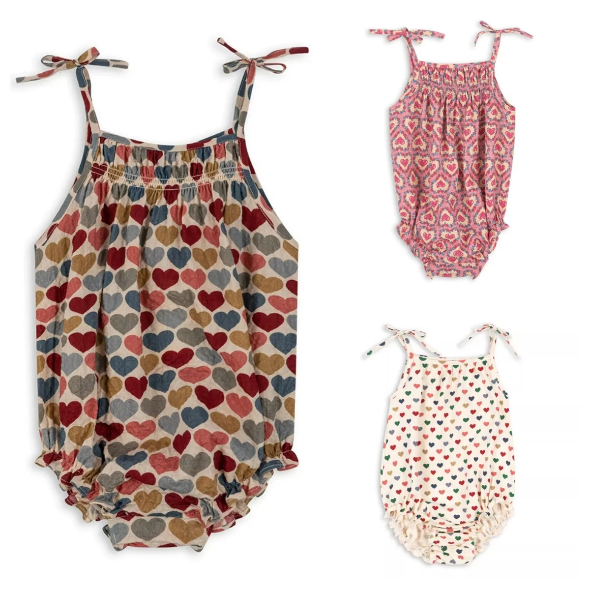 Kids Clothes  New Summer Infant Baby Romper Heart Print Cute Jumpsuit Bebe Flower Girl Dresses Cotton Navy Children Outfit Set