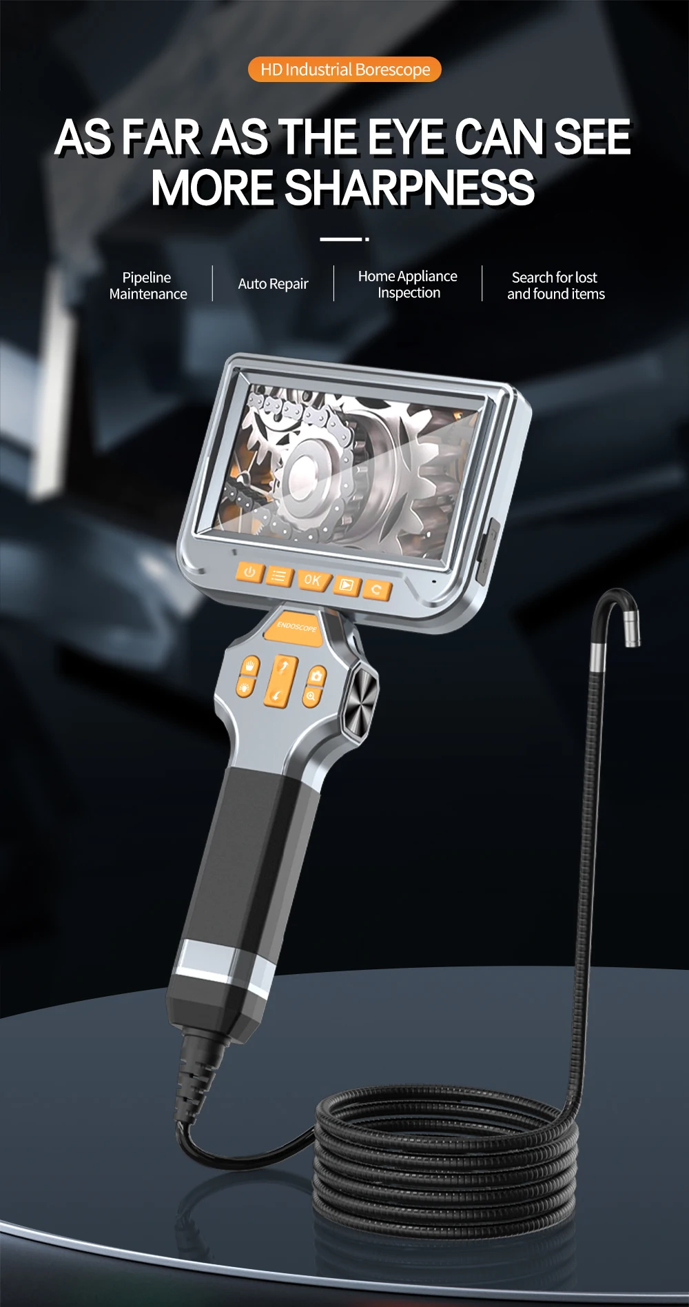 5Inch 2MP 1080P 6mm  360Degree Articulate  Rotating Steering Handheld Industrial Endoscope Inspection Microscope Camera