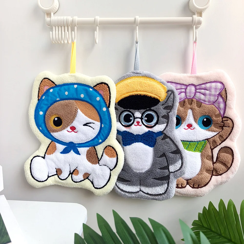 Cute Cartoon Hanging Kitchen Towel Soft Coral Fleece Absorbent Hanging Mini Towels Wipe Cloth Kids Bathroom - view 2