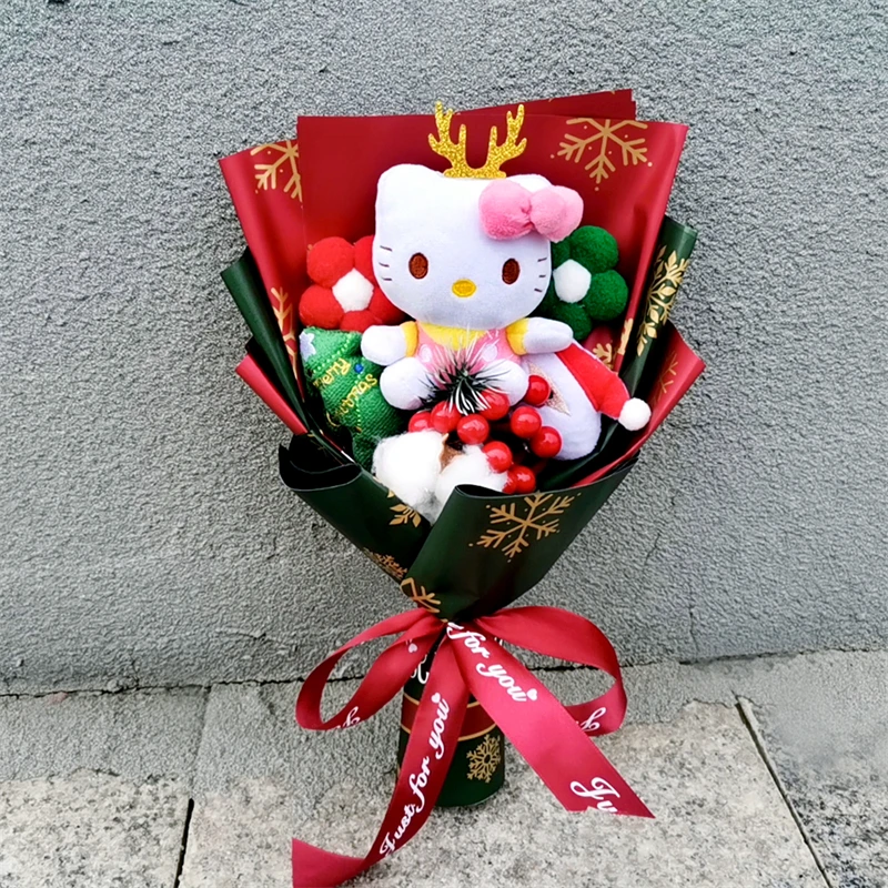 

Рождественская плюшевая кукла Hello Kitty, игрушка с Санта-Клаусом, букет на рождественскую елку, подарок на день Святого Валентина, День рождения, Рождество