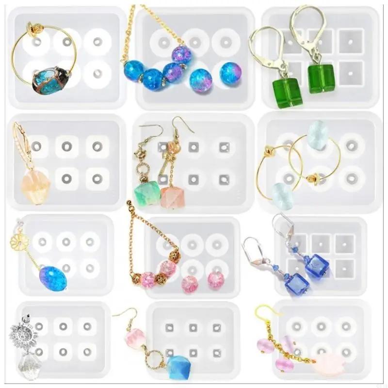 12 Pcs/Set DIY Crystal Epoxy Resin Mold Bracelet Necklace Beaded Silicone Mould