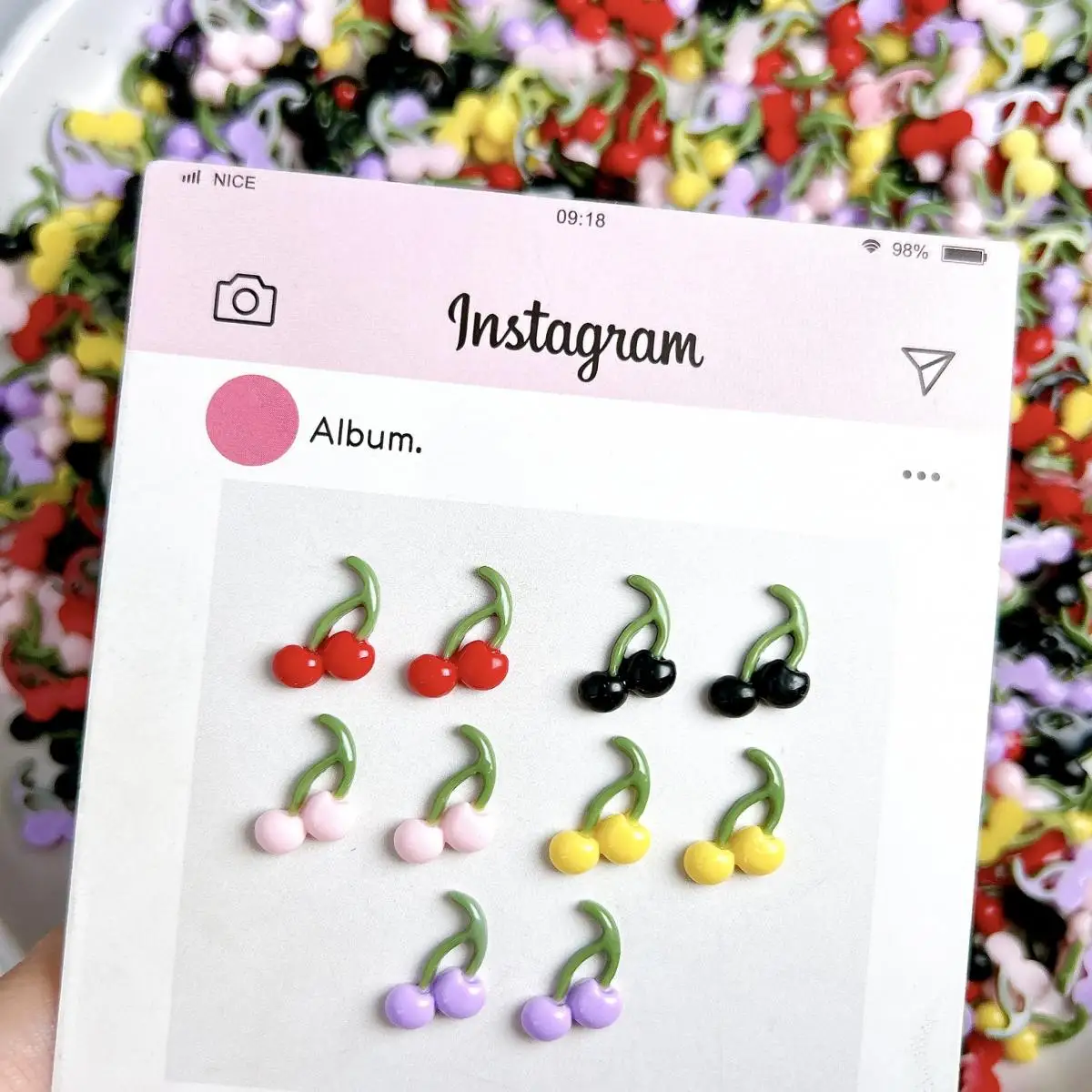 

Kawaii Cartoon 5-Color Mixed Cherry Nail Charms Bulk 3D Resin Solid Color Cherry Nail Art Decoration DIY Crafts Accessories