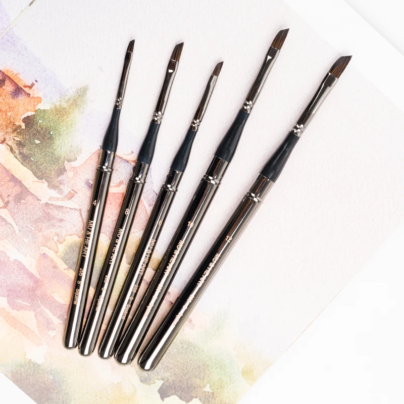 السفر قلم صغير السنجاب الشعر مختلط الفنان المائية اللوحة فرشاة أداة بندقية مطلي غطاء نحاسي مائل رئيس 205S MU HE AR #3
