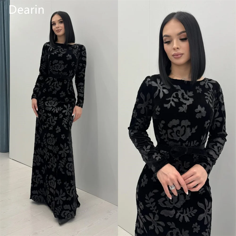 

Customized Women Prom Gown Formal Dearin Scoop Neckline A-line Floor Length Skirts Print Bespoke Occasion Dresses Evening Dress