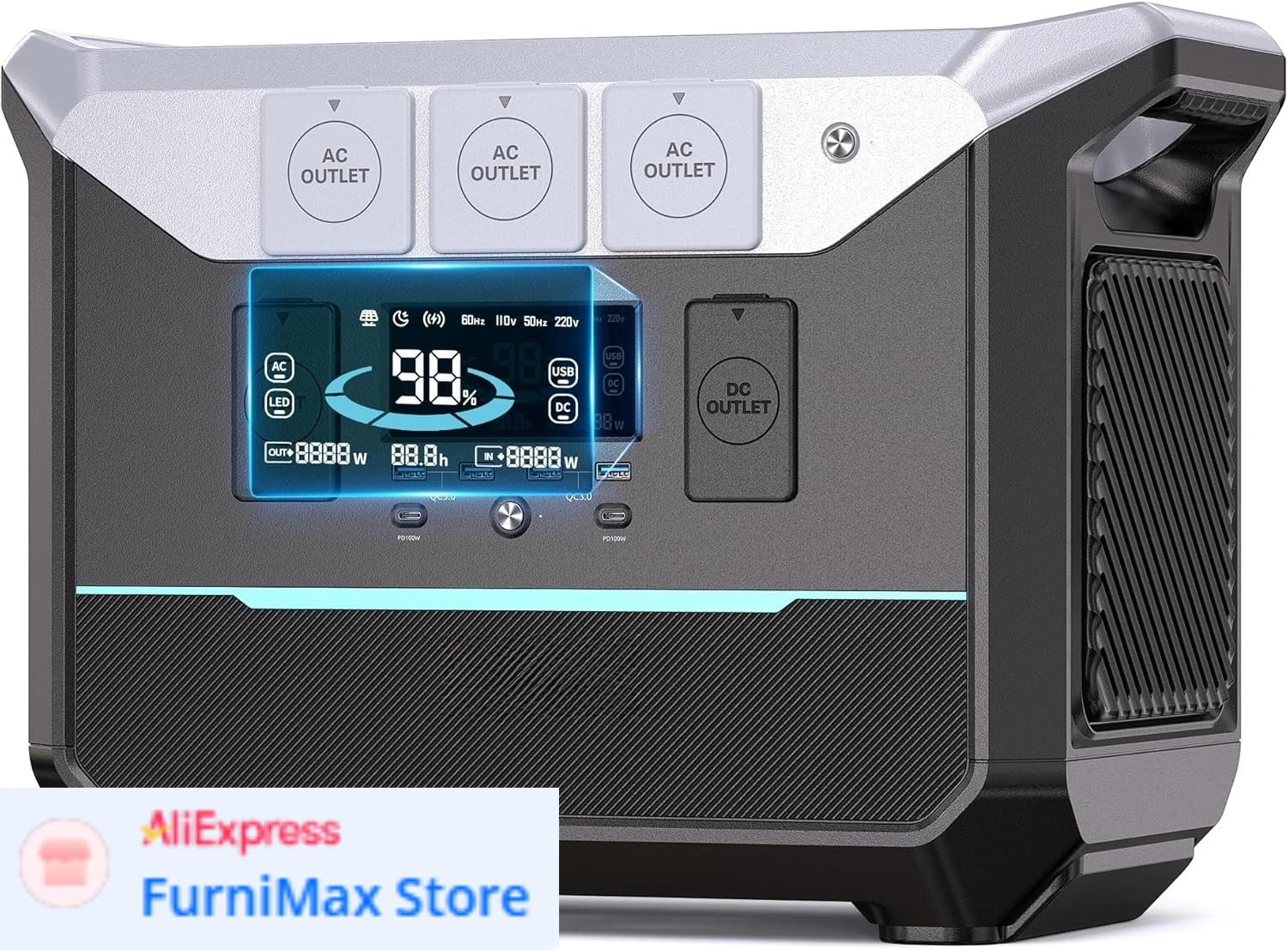 

Солнечный генератор 1800 Вт (3000 Вт пиковая мощность) с быстрой зарядкой за 1,3 часа, портативный генератор с ИБП 15 мс для дома, кемпинга, автодомов, экстренных ситуаций