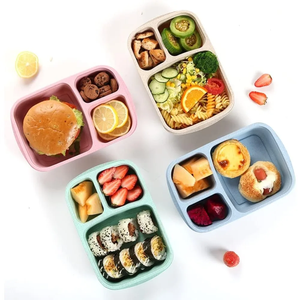 

E5 1Pcs Bento Lunch Box for Kids Adults Reusable Food Storage Box Container 3 Compartment Lunch Box for School Work and Travel