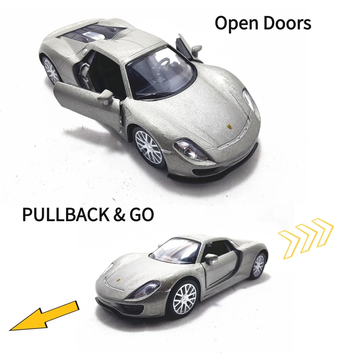 1/36 Porsche 918 Pullback Toy Car Model Official Licensed Scale Replica Metal Diecast Miniature Art Xmas Kid Boy Gift