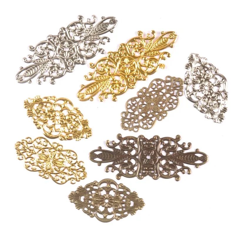 10 sztuk Mix brązowy ton filigranowe kwiatowe okłady złącza metalowe rzemiosło prezent dekoracje DIY ustalenia akcesoria do scrapbookingu