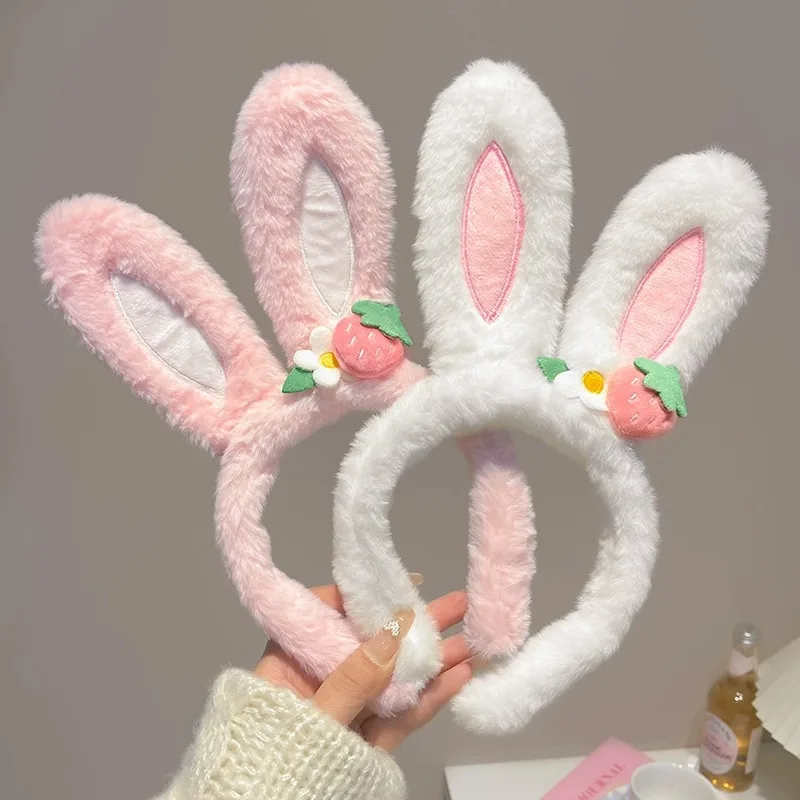 Diadema de Orejas de conejo de felpa rosa de dibujos animados para mujer, diadema de pelo para mujer, diadema de Orejas de conejo de Cosplay, tocado de fiesta de Festival de cumpleaños